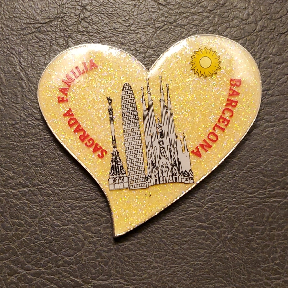 Vintage Barcelona Heart Poster - Yellow and Red